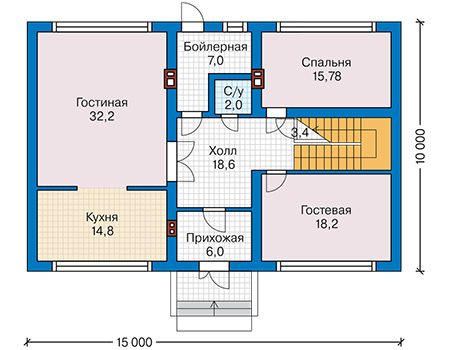 Планировка первого этажа :: Проект дома из газобетона 62-36