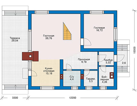 Планировка первого этажа :: Проект дома из газобетона 63-15