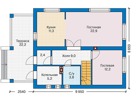 Планировка первого этажа :: Проект дома из газобетона 63-50
