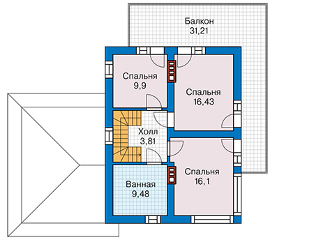 Планировка второго этажа :: Проект дома из газобетона 64-30