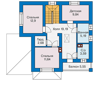 Планировка второго этажа :: Проект дома из газобетона 64-92