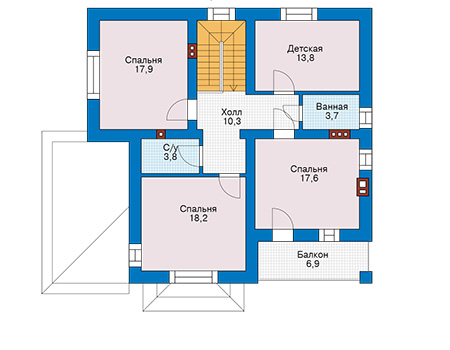Планировка второго этажа :: Проект дома из газобетона 65-00