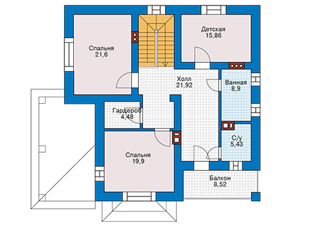 Планировка второго этажа :: Проект дома из газобетона 65-03