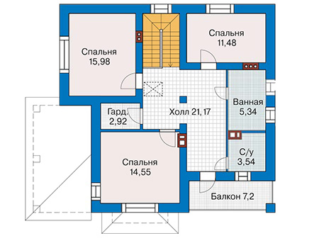 Планировка второго этажа :: Проект дома из газобетона 65-42
