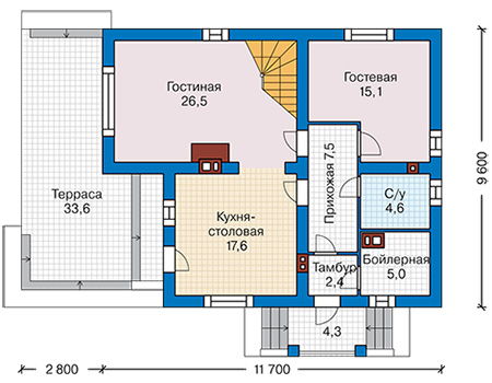 Планировка первого этажа :: Проект дома из газобетона 66-80
