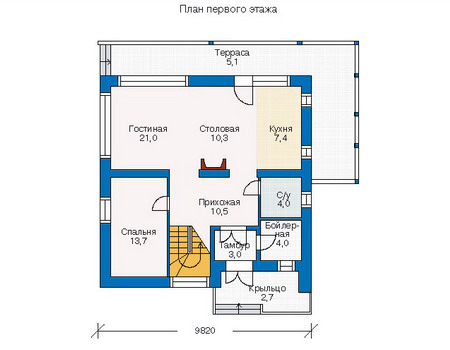 Планировка первого этажа :: Проект дома из кирпича 70-46