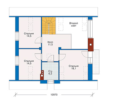 Планировка мансардного этажа :: Проект дома из кирпича 70-47