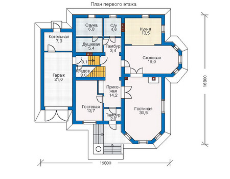 Планировка первого этажа :: Проект дома из кирпича 70-54