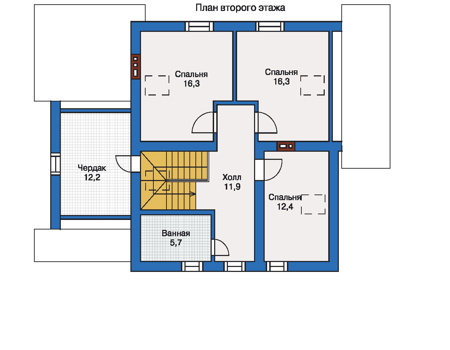 Планировка второго этажа :: Проект дома из кирпича 70-64