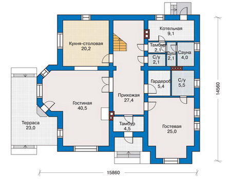 Планировка первого этажа :: Проект дома из кирпича 70-66