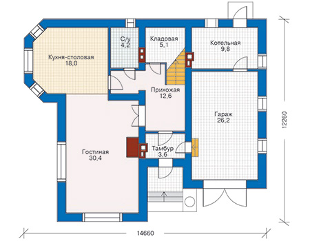 Планировка первого этажа :: Проект дома из кирпича 70-69