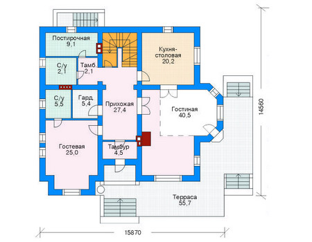 Планировка первого этажа :: Проект дома из кирпича 70-75
