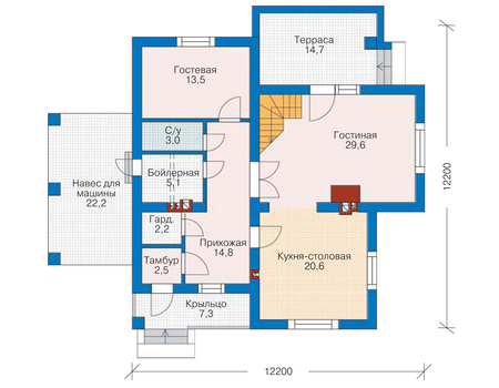 Планировка первого этажа :: Проект дома из кирпича 70-78