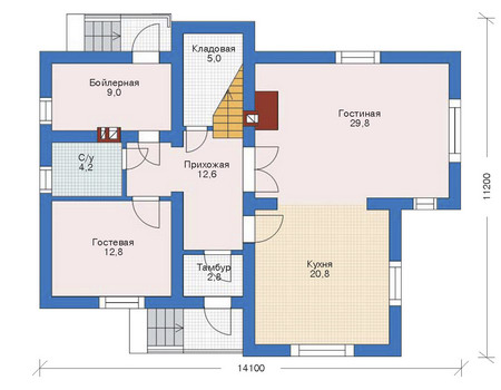 Планировка первого этажа :: Проект дома из кирпича 70-85