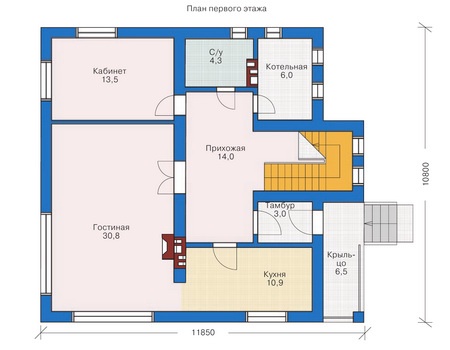 Планировка первого этажа :: Проект дома из кирпича 71-29