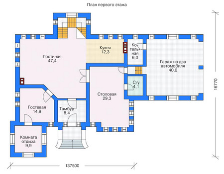 Планировка первого этажа :: Проект дома из кирпича 71-34