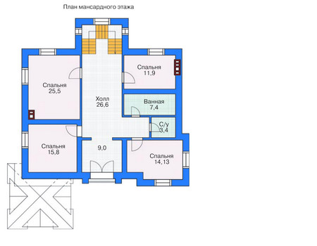 Планировка мансардного этажа :: Проект дома из кирпича 71-34
