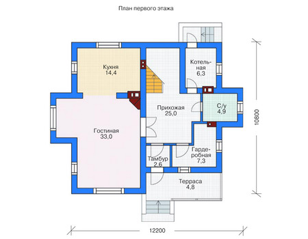 Планировка первого этажа :: Проект дома из кирпича 71-39