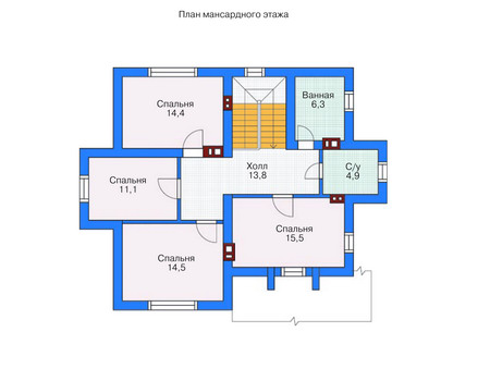 Планировка мансардного этажа :: Проект дома из кирпича 71-39