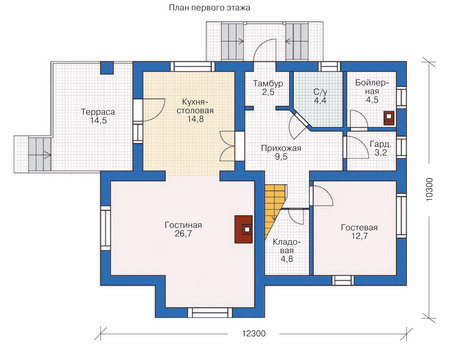 Планировка первого этажа :: Проект дома из кирпича 71-44