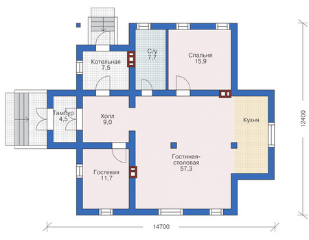 Планировка первого этажа :: Проект дома из кирпича 71-55