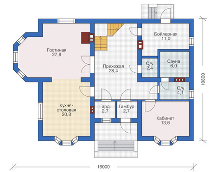 Планировка первого этажа :: Проект дома из кирпича 71-57
