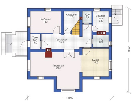 Планировка первого этажа :: Проект дома из кирпича 71-58