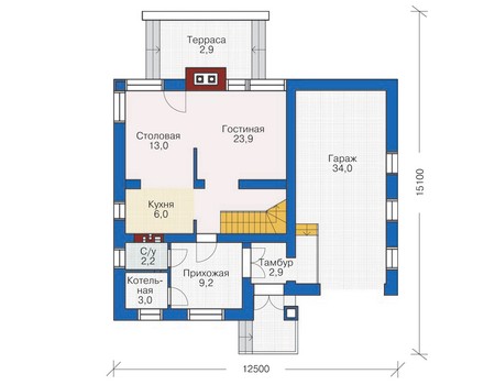 Планировка первого этажа :: Проект дома из кирпича 71-70