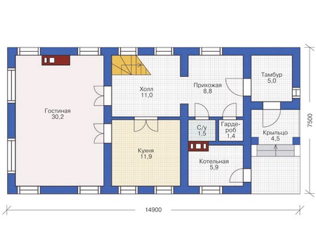 Планировка первого этажа :: Проект дома из кирпича 71-79