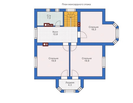 Планировка мансардного этажа :: Проект дома из кирпича 71-81