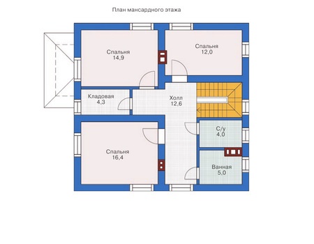 Планировка мансардного этажа :: Проект дома из кирпича 71-84