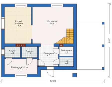 Планировка первого этажа :: Проект дома из кирпича 71-89