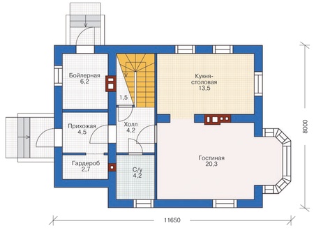 Планировка первого этажа :: Проект дома из кирпича 71-92