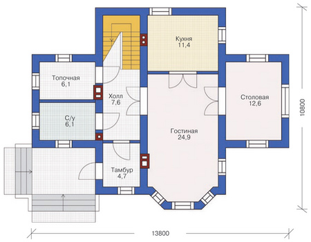 Планировка первого этажа :: Проект дома из кирпича 72-04