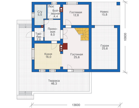Планировка первого этажа :: Проект дома из кирпича 72-14