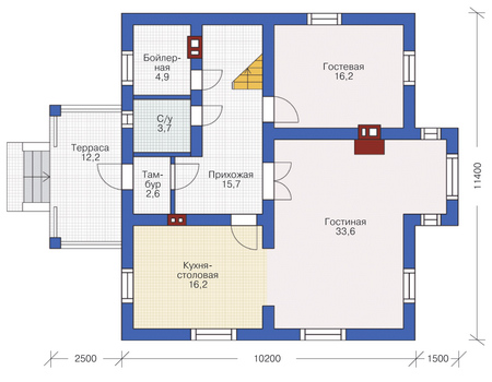 Планировка первого этажа :: Проект дома из кирпича 72-30