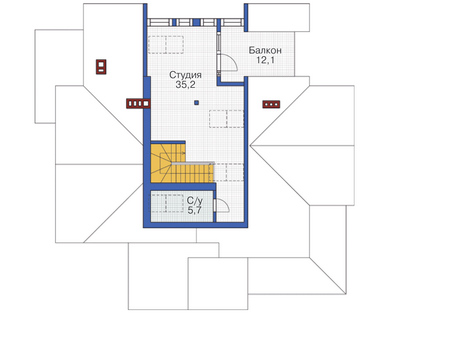 Планировка мансардного этажа :: Проект дома из кирпича 72-31