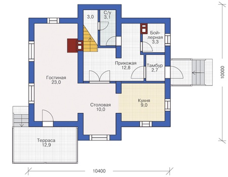 Планировка первого этажа :: Проект дома из кирпича 72-33