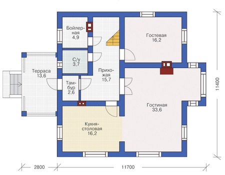 Планировка первого этажа :: Проект дома из кирпича 72-37