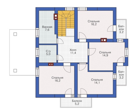 Планировка мансардного этажа :: Проект дома из кирпича 72-37