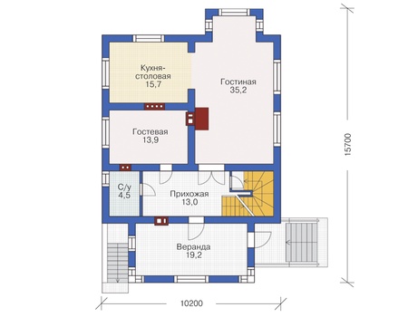 Планировка первого этажа :: Проект дома из кирпича 72-43