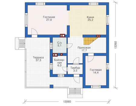 Планировка первого этажа :: Проект дома из кирпича 72-48