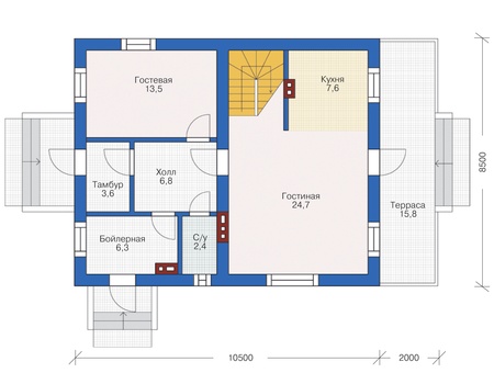 Планировка первого этажа :: Проект дома из кирпича 72-50