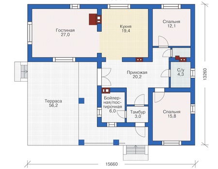 Планировка первого этажа :: Проект дома из кирпича 72-51