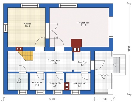Планировка первого этажа :: Проект дома из кирпича 72-59