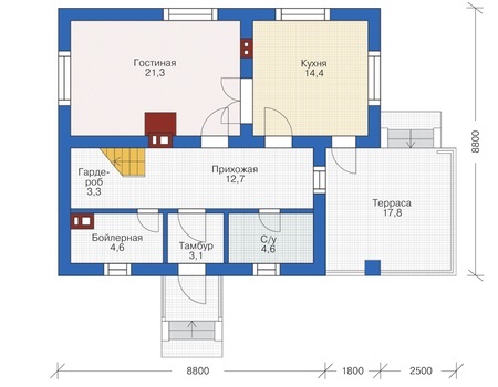 Планировка первого этажа :: Проект дома из кирпича 72-60