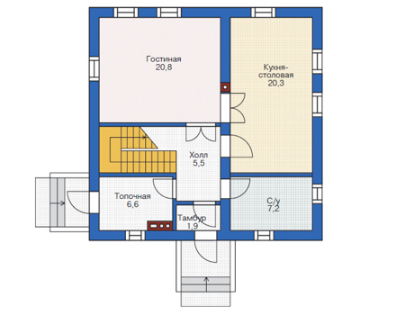 Планировка первого этажа :: Проект дома из кирпича 72-65