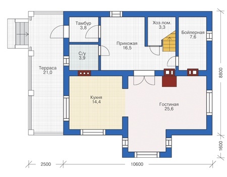 Планировка первого этажа :: Проект дома из кирпича 72-66