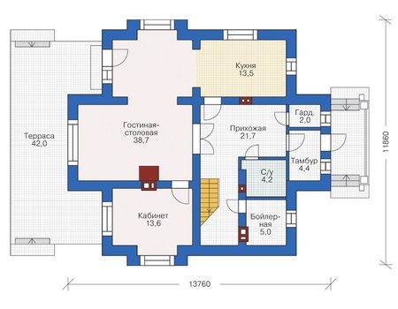 Планировка первого этажа :: Проект дома из кирпича 72-69