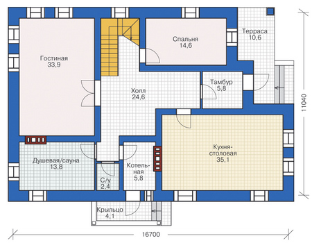 Планировка первого этажа :: Проект дома из кирпича 72-71